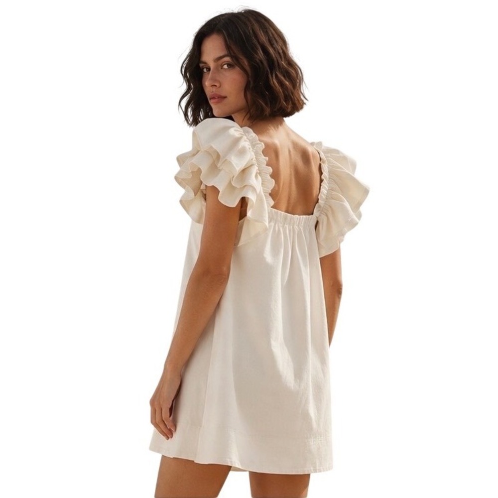 Free People Josie White Lace Eyelet Puff Sleeve Babydoll Mini Dress S - Picture 2 of 9